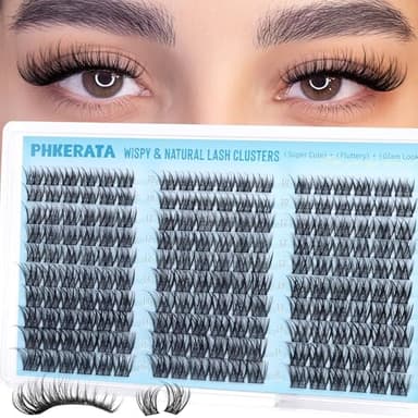 PHKERATA Wispy Lash Clusters Naural Eyelash Clusters Extensions C Curly Individual Lashes Clusters DIY Eyelash Extension with Wide Soft Thin Band,10-16MM,180Pcs