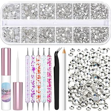 SFX Makeup Face Glue with Face Gems, Shynek 3600Pcs Flatback Eye Gems Hair Rhinestone Crystal with Tweezers Dotting Tools Skin Glue for Body Eye SFX Spirit Adhesive for Costume Cosplay