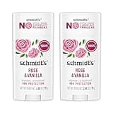 Schmidt's Aluminum-Free Vegan Deodorant Rose & Vanilla with 24 Hour Odor Protection 2 Count for Women and Men, Natural Ingredients, Cruelty-Free, 2.65 oz