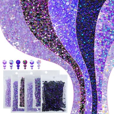 qiipii 6 Bags Colorful Purple & Violet Series Resin Rhinestones for Bedazzling Crafting 3mm 4mm 5mm Mix Flatback Stones Gems Diamonds for Nails Face Eyes Makeup DIY Crafts Tumblers Bottles Clothes