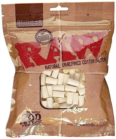 Raw Regular Natural Unrefined Cotton Filter Tips, 8 mm, Pack of 200