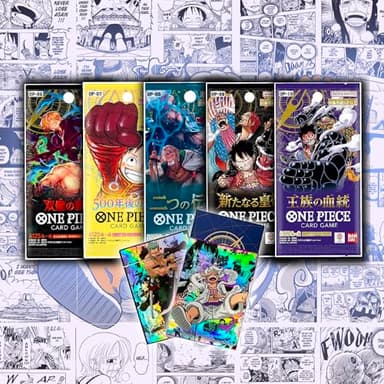 MYCYBERSTASH One Piece Booster Packs (5 Pack - OP-06, OP-07, OP-08, OP-09, OP-10) with Holographic Sleeves (Japanese)