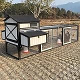 PetsCosset 116" L Large Chicken Coop and Run, Hen House with 4 Nesting Box Boxes, Rabbit Hutch Poultry Bunny Cage for 4-6 Chickens with 4 Perches, Removable Tray and Ramp and UV-Resistant Roof Panel