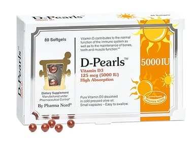 D-Pearls Vitamin D3 5000 IU (125mcg) | Easy-to-Swallow | Chosen for Major Immune Study [1] | Active Vitamin D Supplement in Cold-Pressed Olive Oil for Immune Support, Teeth, Muscle and Bone Health
