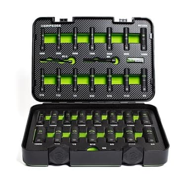 GripEdge | 32-PC 1/4" & 3/8" Drive Deep Metric & SAE Master Socket Extractor Set| Includes sizes - 4-19mm & 3/16-3/4" | Includes Premium Plastic Case With Foam Insert |