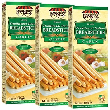 Grissini Breadsticks, Garlic - All Natural Traditional Italian Breadsticks, Non-GMO - 4.4 Ounce, 3 Pack