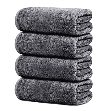 Tens Towels Pack of 4 Extra Large Bath Towels 30 x 60 Inches, 100% Cotton, Larger & Lighter Weight, Quicker to Dry, Super Soft and Absorbent, Perfect for Bathroom, Dark Grey