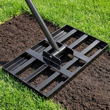 Tegarbed Lawn Leveling Rake 17x10 inch, Heavy Duty Ground Leveler for Soil, Sand, Effortless Smooth Use & Easy Assembly Stainless Steel Landscape Rake for Backyard, Garden, Golf Course, Black
