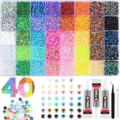 40000Pcs 40 Colors Jelly Rhinestones for Bedazzling,Mix Colors Bedazzling Kit with Rhinestones,3MM SS10 Colorful Resin Flatback Gems with B7000 Jewelry Glue for Crafting, Nail Art, Shoes, Books