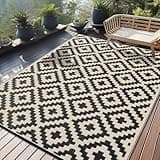 OLANLY Waterproof Outdoor Rug 9x18 ft, Outdoor Plastic Straw Rug for Camping, RV Mat Outside, Outdoor Carpet for Porch, Deck, Backyard, Balcony, Picnic, Black & Beige