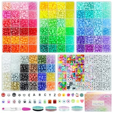 5 Boxes Bracelet Making Kit Pony Beads, 96 Colors 3500Pcs Kandi Beads for Bracelets with 800Pcs Letter Bead Friendship Bracelet Rave Accessories Craft Kits for Kids Adults Keychain Jewelry Making