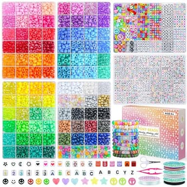 4500Pcs Pony Beads Bracelet Making Kit, 6 Boxes with 1600pcs Letter Beads Friendship Bracelets Kandi Rave Bead for Jewelry Making Keychain Hair Braid Gifts for Teens Arts and Crafts Kits