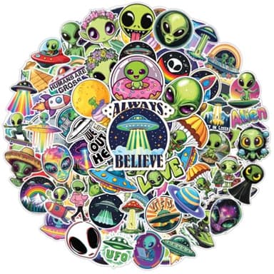100pcs Alien Stickers - Alien Sticker for Adults, Phone Waterproof Decals for Water Bottles Laptop Luggage Computer Scrapbooking Teens Adult Girls Kids Funny Party Birthday Decorations