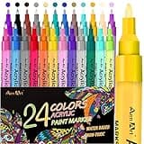 24 Colors Acrylic Paint Pens, Paint Markers for Rock Painting, Fine Point Acrylic Pens Art Supplies for Canvas, Ceramic, Wood, Stone, Glass, DIY Craft