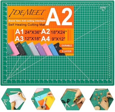 Density-upgraded 18" x 24" Self Healing Sewing Mat, Idemeet Rotary Sewing Mat for Crafts, 5-Ply Cut Board for Fabric Leather Cutting Quilting Modeling Hobby Project, Scale Size 18" x 24", Green