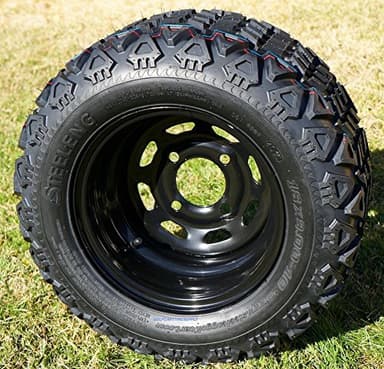 10" Black Steel Golf Cart Wheels and 18x9-10 DOT All Terrain Golf Cart Tires Combo - Set of 4 (Fits All Carts!)