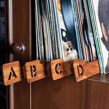 Jxueych Vinyl Record Dividers - Alphabetical A-Z Wooden Record Holder Organizer Guides