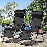Dkeli Zero Gravity Chair Set of 2 Patio Folding Adjustable Zero Gravity Lounge Chair with Cup Holders Outdoor Recliner Camping Chair for Poolside Backyard Lawn Beach, Black