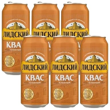 LIDSKI Bread Kvass - Imported Rye Bread Soft Drink (Pack of 6) - Authentic Eastern European Naturally Fermented Kvass - Kvass Drink with Natural Carbonation & Probiotics - 0.5L / 16.91 Fl oz