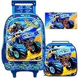 UFNDC 4PCS Rolling Backpack for Boys, Cute Kids Truck Wheeled Bookbag，Roller School Bag with Wheels for Elementary Preschool Travel