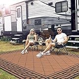 LUCKWIND Outdoor Rug for Patio, 9x18 FT Large Reversible RV Camping Rug, Plastic Straw Rug for Patio Outside Garden Pool Beach Deck Porch Balcony Picnic, Waterproof & Portable, Brown