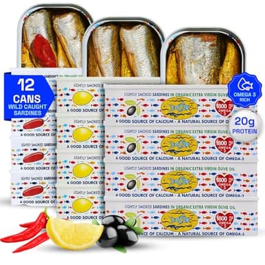 BELA Wild Caught Portuguese Sardines Variety Pack - (4) Tins Each of Piri Piri, Lemon, and Smoke Flavor | 4.25 Oz (Pack of 12) | High Protein Hand Selected, Naturally Caught, Sea Salted & Omega 3 Rich