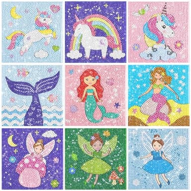Klevly Diamond Painting Kits for Kids | 9 Unique Designed Canvases - Unicorn, Fairy, Mermaid | Arts & Crafts with Minimum Mess | Diamond Art Kits for Kids | Gem Painting Kit | Jewel Art | Crystal Art