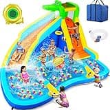 Inflatable Water Slide, 6 in 1 Outdoor Inflatable Water Park with Climbing, Basketball Rim, Splash Pool, Water Cannon, Blow up Water Slides for Kids Backyards