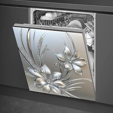BlissYard Silver Floral Dishwasher Magnet Sticker Cover Panel Decal Refrigerator Magnetic Sticker Decorative for Kitchen Decoration Anti-Scratch Magnetic Stickers Fridge Refrigerator Panel 23x26 Inch