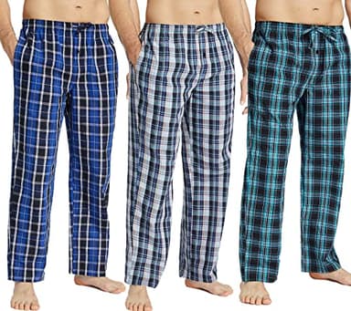 JupiterSecret Mens Pajama Pants Set Cotton Lightweight Plaid Sleep & Lounge Pants, PJ Bottoms with Pockets and Button Fly