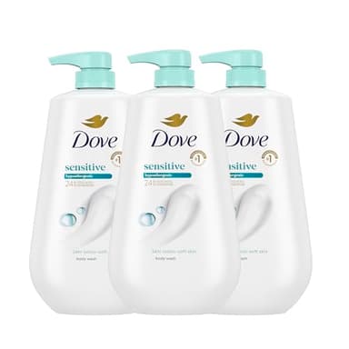 Dove Body Wash 3 Count Sensitive Skin For 24hr Lotion-Soft Skin Moisturizing Skin Cleanser Gentle Hypoallergenic Formula with No Sulfates No Parabens