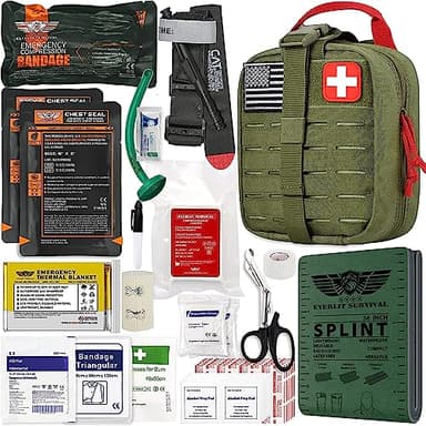 EVERLIT Advanced Emergency Trauma Kit, CAT GEN-7 Tourniquet Mil-Spec Nylon Laser Cut Pouch with 36" Splint, Military Combat Tactical IFAK for First Aid Response Bleeding Control (OD Green)