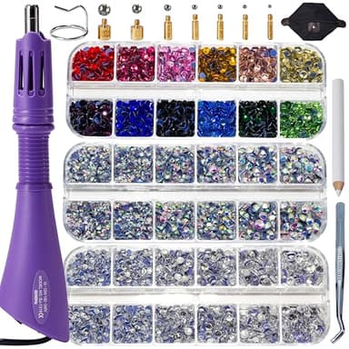 GLOCTO bedazzler kit with Rhinestones hot fix applicator Tool with 5,000 Pieces of Rhinestones, Three gem Sizes and Various Tips, Perfect for Adding Sparkle to Clothing, Fabric, and Craft Projects