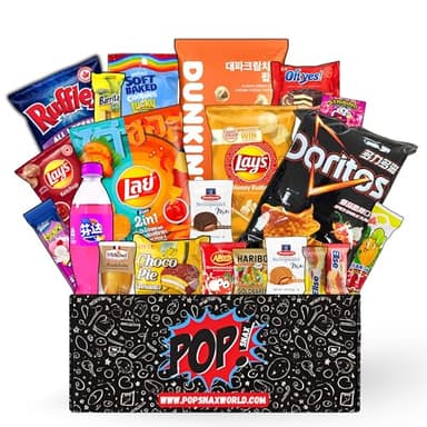 Pop Snax International Mystery Snack Box – 21 Global Treats from Japan, Asia & Beyond | Curated Snack Gift Box with Chips, Candy, Cookies & 1 Drink | Fun Snack Care Package (21 Count)