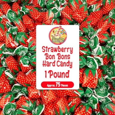 Strawberry Filled Hard Candy - 1 Pound (Approx. 75 Pieces) Individually Wrapped ARCOR Strawberry Bon Bons Candy With Real Fruit Pulp Center - Bulk Bag - Holiday Candy