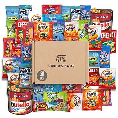 SCHOOLHOUSE SNACKS - Snacks for Kids (50 Count) | Snack Box for Kids with American Cracker and Cookie Assortment | Perfect Kids School Snacks, Variety Snack Box, Camp Care Package, Travel Food, Snack Gift Box
