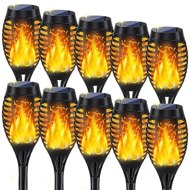 10Pack Solar Lights Outdoor, Solar Torch Lights Outdoor Flickering Flame for Outside Decorations, Waterproof Garden Light Solar Powered , Torches Flame Light for Outside Yard Patio Lawn Garden Decor