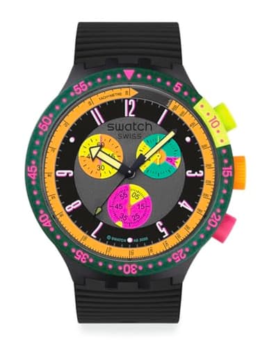 Swatch Big Bold Chrono Unisex Casual Watch Polymer Black Quartz Water Resistant Swatch NEON SEPPIA