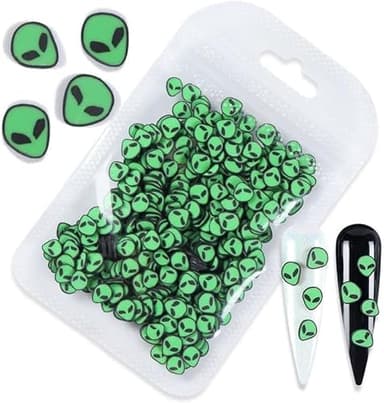 3D Green Alien Slices Halloween Nails Accessories Soft Polymer Clay Flakes Charms Nail Art Supplies Slime Accessories for DIY Crafts DIY Nail Jewelry, Nail Art Accessories