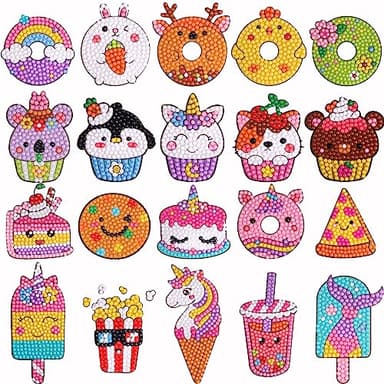 Cymbana Diamond Painting Kits for Kids 20 Pcs Desserts Contains Cupcake, Donut, Ice-Cream, Popcorn, Cookies
