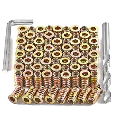 PGMJ 80 Pcs 1/4 "- 20 Threaded Inserts for Wood - Metal Screws Assortment Hex Socket Drive Nut Inserts, Bolt Fastener Connector Wood Embellishments for Furniture (1/4"-20x20mm)