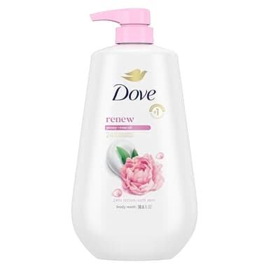 Dove Body Wash with Pump Renew Peony & Rose Oil For 24hr Lotion-Soft Skin Moisturizing Skin Cleanser with No Sulfates No Parabens 30.6 Oz