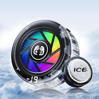 Phone Cooler for Gaming, Low Noise USB Cell Phone Cooler with Smart Temp Control, Phone Cooling Fan with RGB LED Lights, Magnetic Ring & Clip Fan for Phone Gaming & Streaming