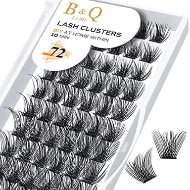 B&Q Volume Lash Clusters Wispy B02, Eyelash Clusters 72PCS Cluster Eyelash Extensions, D Curl Lash Cluster Natural Individual Lashes False Eyelashes Clusters with Soft Band(B02-D-8-16MIX)