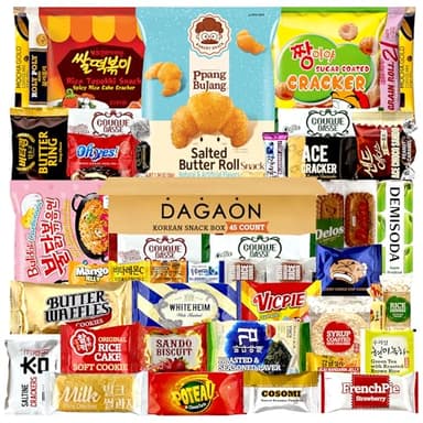 DAGAON Korean Snack Box 45 Count – Variety Snacks Including Korean’s Chips, Biscuits, Cookies, Pies, Candies. Appetizing Korean treats for any occasions, gifts and everyone.