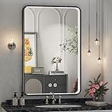 FTOTI 36x24 Inch LED Bathroom Mirror with Lights, Black Metal Frame Mirror, Wall Mounted Lighted Vanity Mirrors for Wall, Anti Fog Dimmable Led Mirror for Makeup