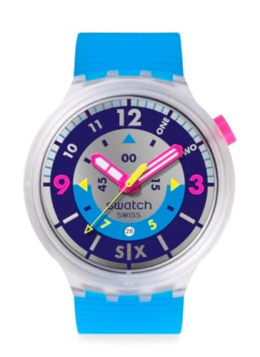 Swatch Big Bold Unisex Casual Watch Polymer Transparent Quartz Water Resistant Swatch NEON Hielo