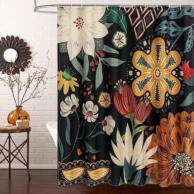 MitoVilla Boho Floral Shower Curtain, Spring Tropical Leaves Fabric Cloth Shower Curtains for Chic Elegant Bathroom Decor, Modern Farmhouse Abstract Colorful Flower Shower Curtain, 72x72