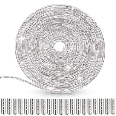 MTLEE Rhinestone Shoe Laces Bling Shoe Laces Rhinestone Diamond Hoodie String Glitter Cords for Sneakers with Aglets(5.47 Yards,Silver)