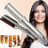 XIAOFEIGUN 2 in 1 Rotating Curling Iron Fast Heat Hair Straightener, Professional Hot Brush Styler Irons, Three-Speed Temperature Adjustment, Hairdressing Tool with Adjustable